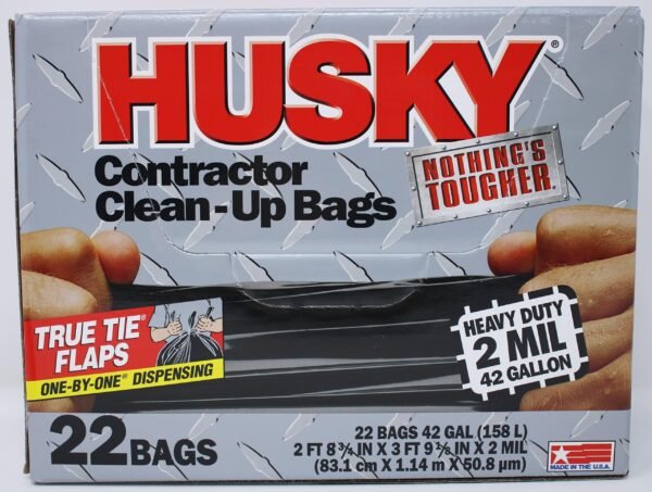 Husky Heavy Duty Contractor Black Bags, 42 Gallon, 22 Bags, 2 Mil (20% PCR)